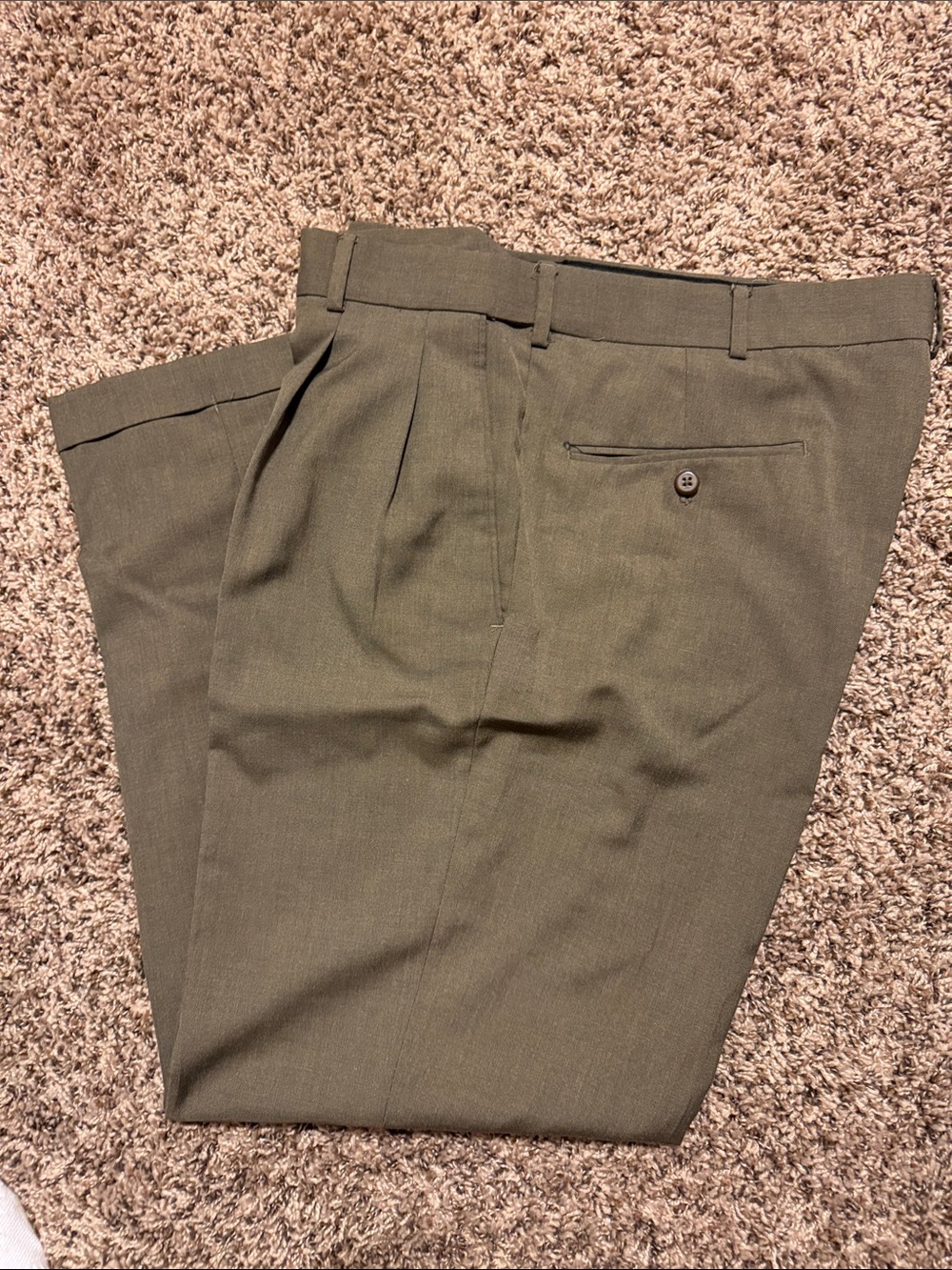 Stafford Olive Green Pleated Dress Pants